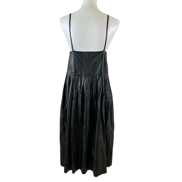 Stylenanda Black Faux Leather Grunge Y2K Spaghetti Strap Pleated Midi Dress M - Picture 4 of 8